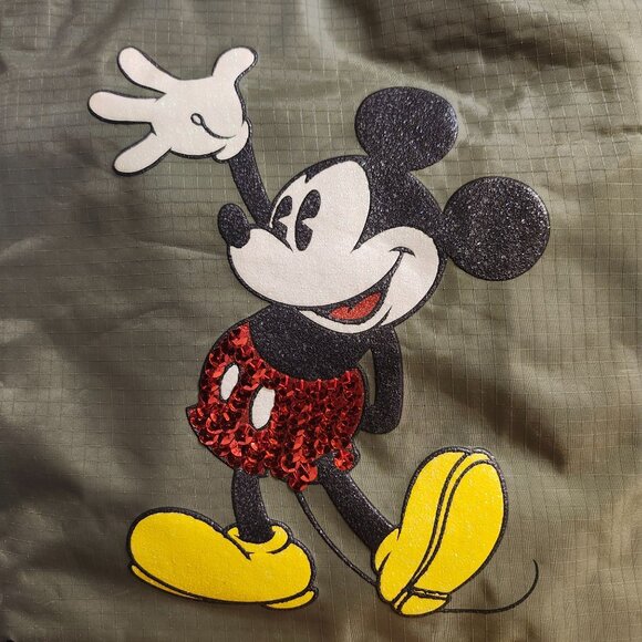 Disney 3pc Mickey Mouse Bag Set Tote Crossbody Cosmetic Ripstop Nylon Green New - Picture 3 of 7